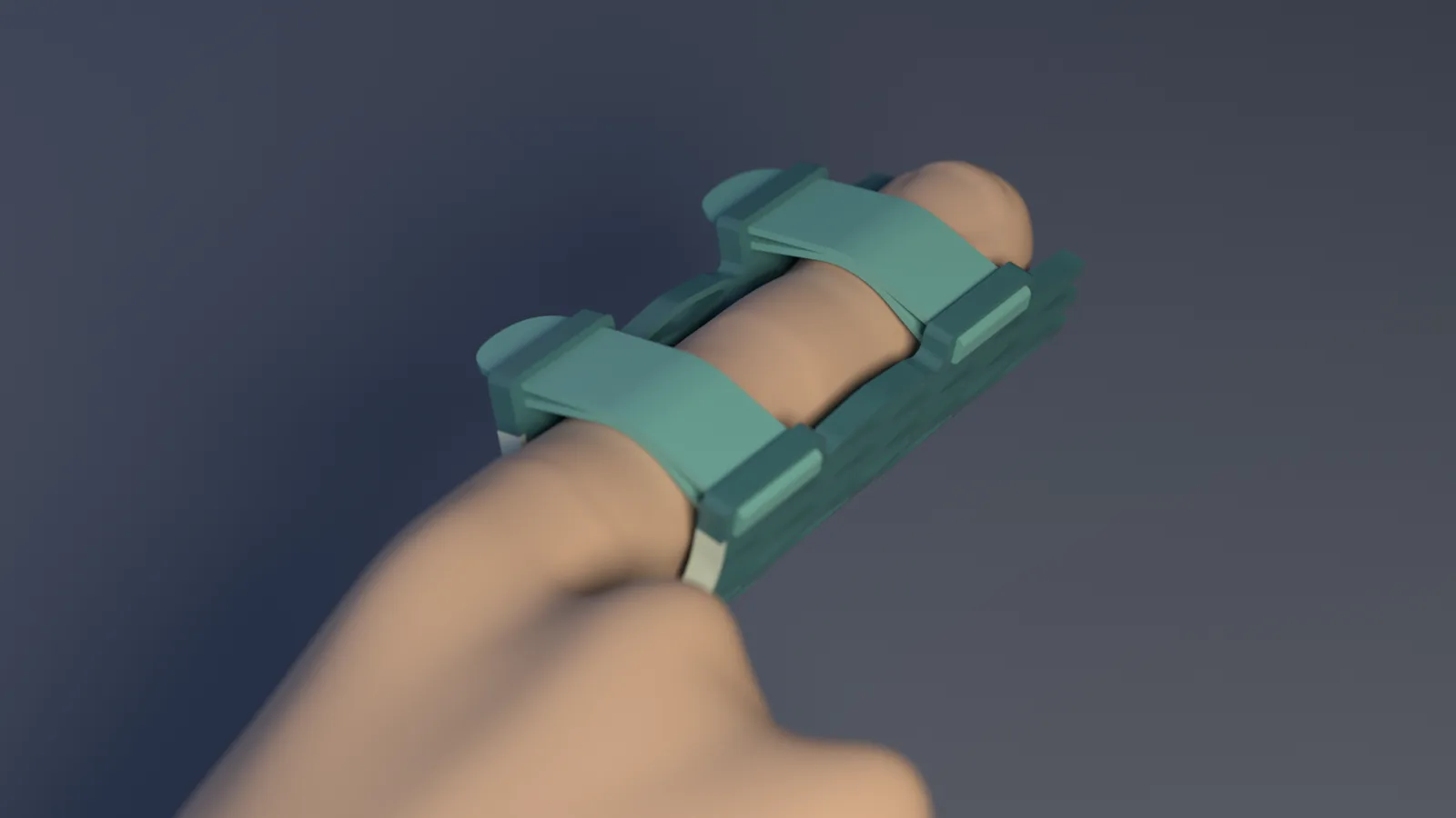 A hand wearing the Struxaform™ Full-Finger Splint in the Twilight colorway, raised in a dim evening scene